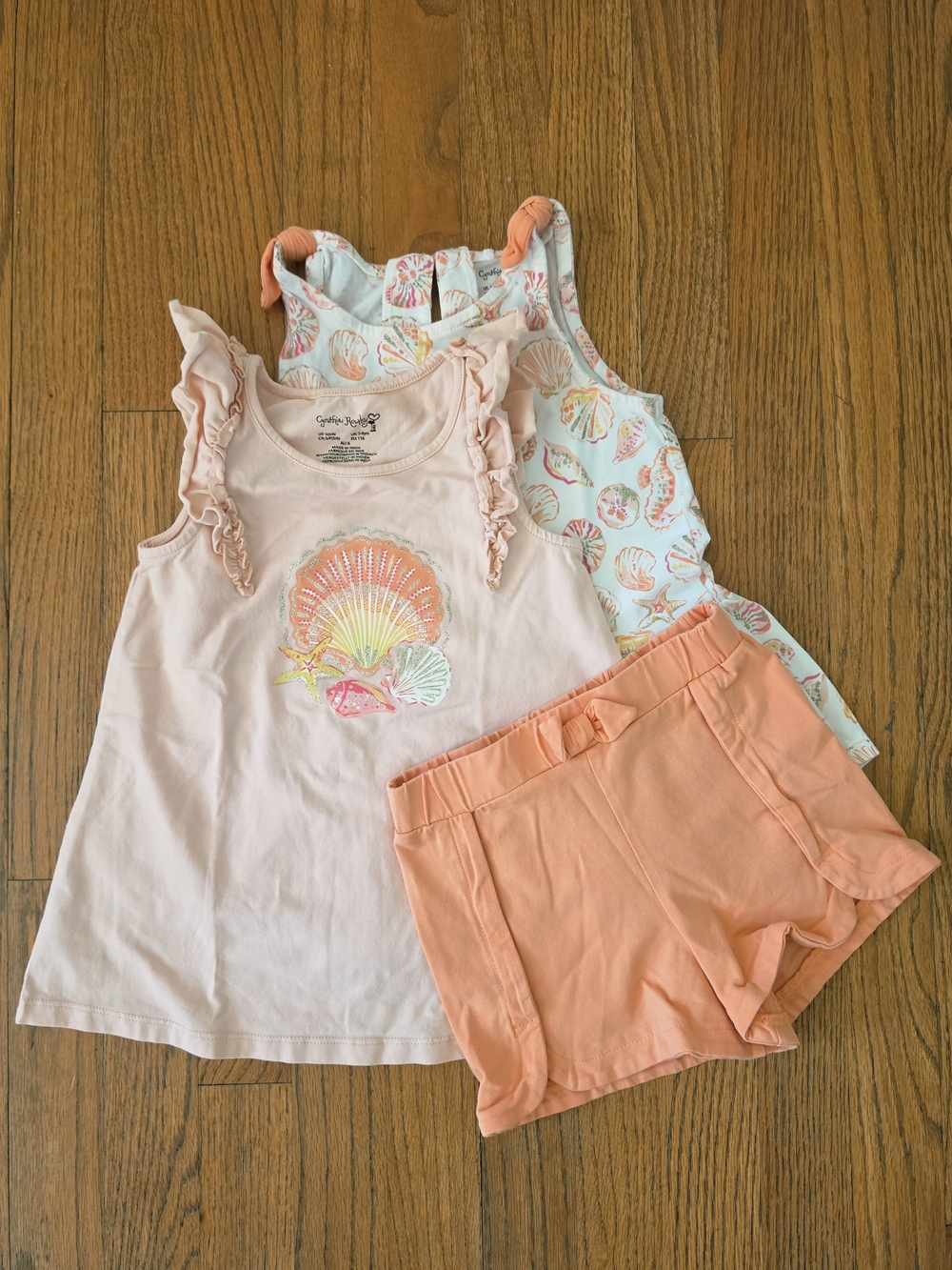 Cynthia Rowley Girl's Seashell Tank & Shorts 3pc Set in Peach and Coral Size 5-6